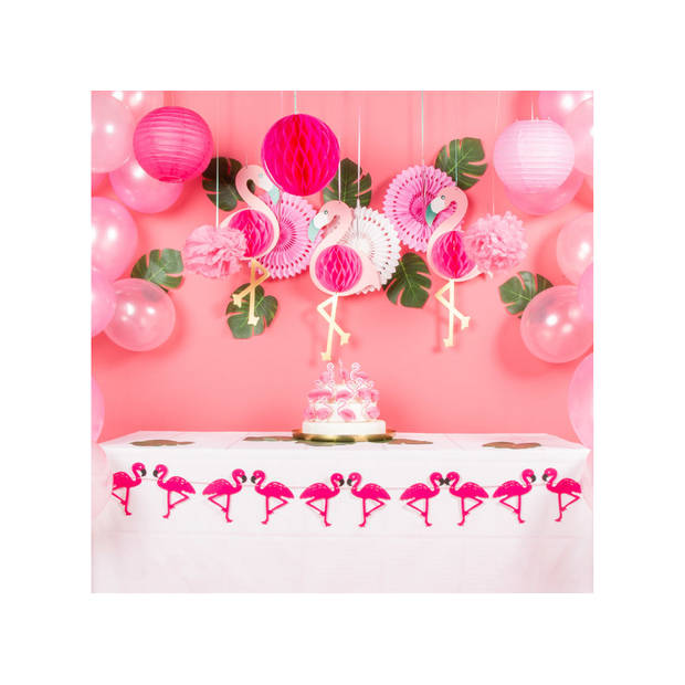 Fissaly® 72 Stuks Tropische Flamingo Feest Decoratie – Roze Ballonnen – Honeycomb Versiering – Hawaii & tropical