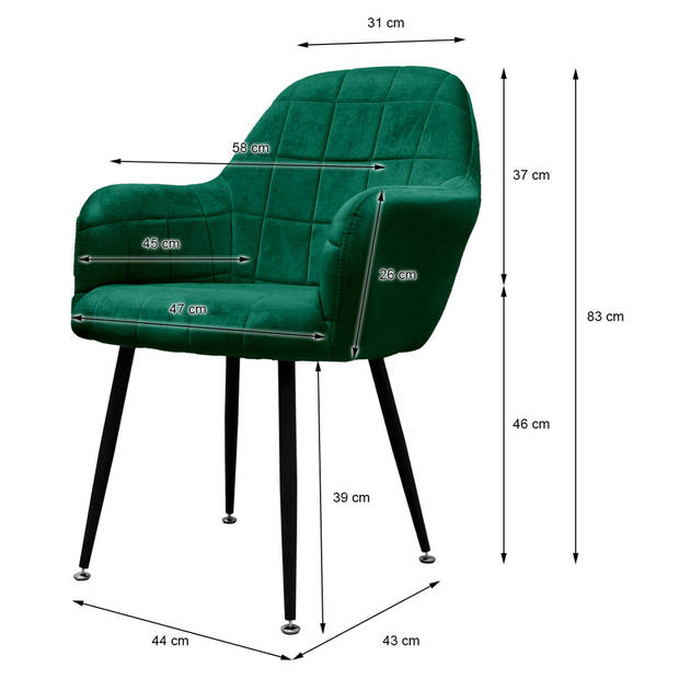 Set van 6 Eetkamerstoelen Donkergroen