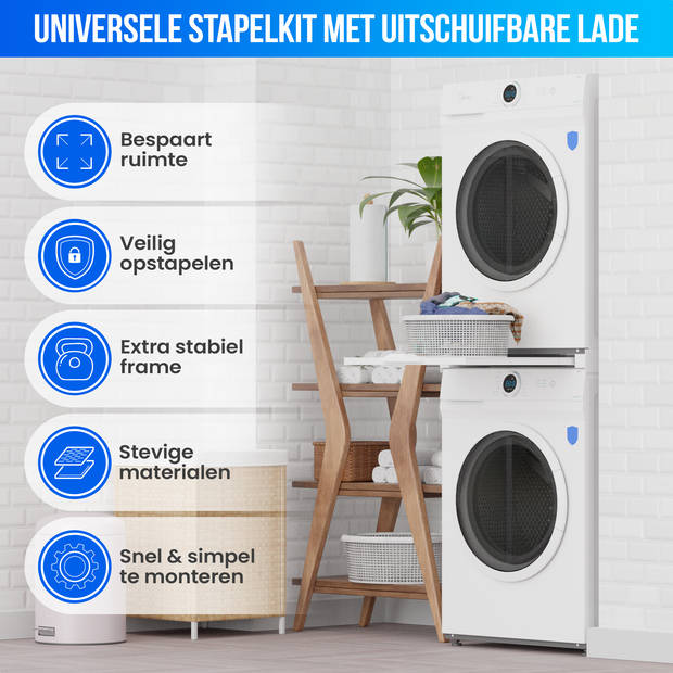 Strex Tussenstuk Wasmachine Droger – Stapelkit Wasmachine Droger - Tussenkader - Uitschuifbare Lade