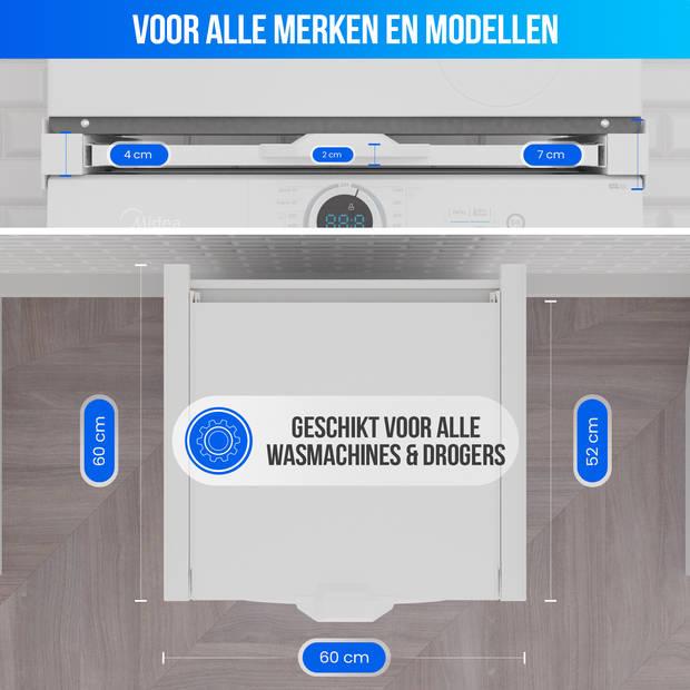 Strex Tussenstuk Wasmachine Droger – Stapelkit Wasmachine Droger - Tussenkader - Uitschuifbare Lade