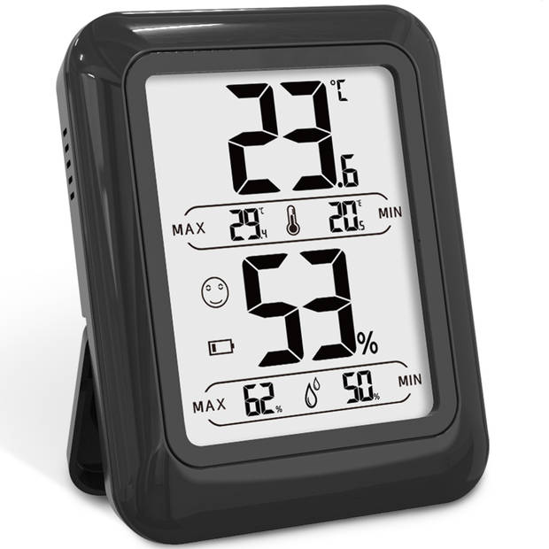 Strex Digitale Thermo Hygrometer Zwart - Digitale Thermo Meter Binnen - Hygro Meter Binnen - Weerstation Met