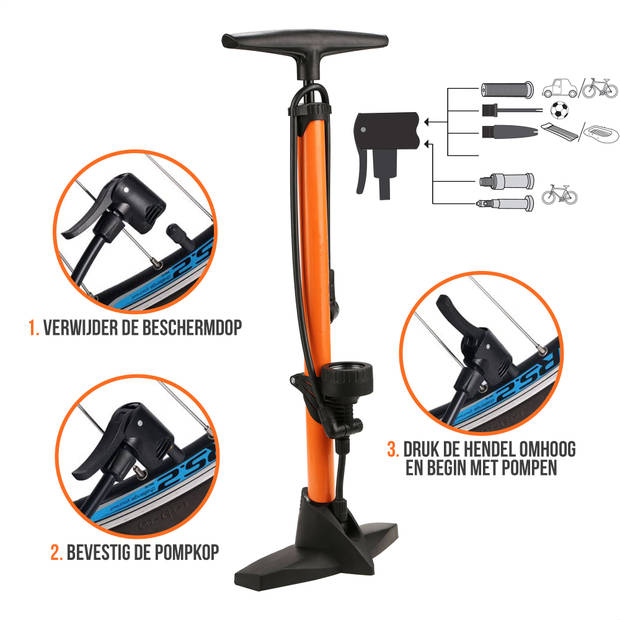 Strex Fietspomp - Drukmeter - 11 Bar – Bal pomp - Oranje