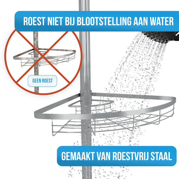 Strex Telescopisch Doucherek RVS - Verstelbaar 70-275 cm - 4 Mandjes - Robuuste Kwaliteit - Bevestigen zonder Boren of