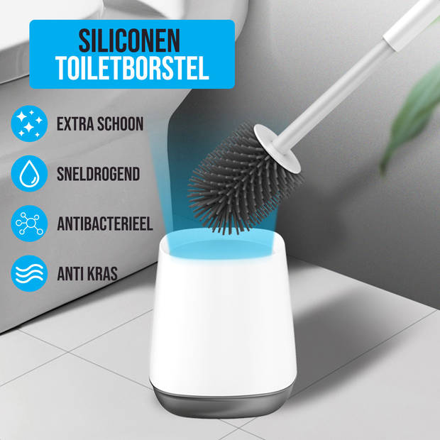 Strex Toiletborstel Siliconen met Houder - Sneldrogend, Hygiënisch & Antibacteriële Werking - WC Borstel - Toilet
