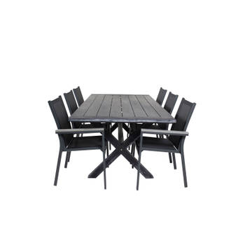 Rives tuinmeubelset tafel 100x200cm en 6 stoel Parma zwart.