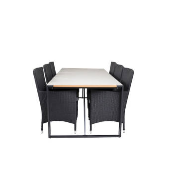 Texas tuinmeubelset tafel 100x200cm en 6 stoel Malin zwart, naturel, grijs.