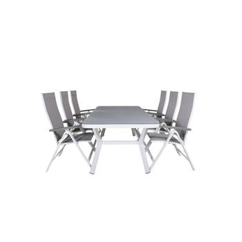 Virya tuinmeubelset tafel 100x200cm en 6 stoel L5pos Albany wit, grijs.