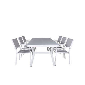 Virya tuinmeubelset tafel 100x200cm en 6 stoel Copacabana zwart, grijs, wit.
