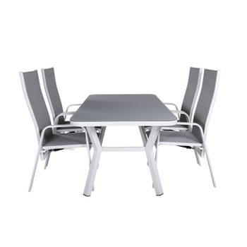 Virya tuinmeubelset tafel 90x160cm en 4 stoel Copacabana wit, grijs.