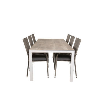 Llama tuinmeubelset tafel 100x205cm en 6 stoel Anna grijs, gebroken wit.