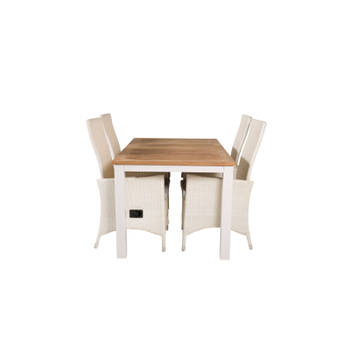 Panama tuinmeubelset tafel 90x152/210cm en 4 stoel Padova wit, naturel.