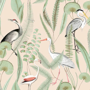 DUTCH WALLCOVERINGS Behang Flamingo crème- en mintkleurig