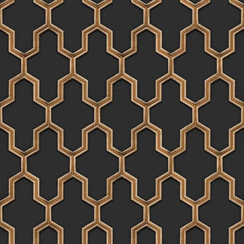 DUTCH WALLCOVERINGS Behang Geometric zwart en goudkleurig