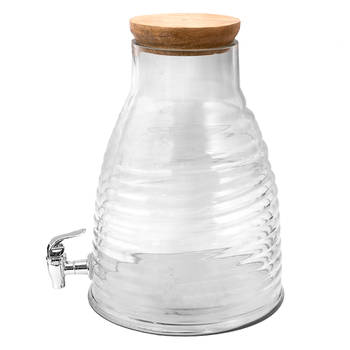 Clayre & Eef Sapkan met kraan en deksel 4000 ml Glas Waterkan Transparant Waterkan