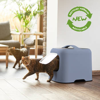 Rotho MyPet Biala Kattenbak met kap en schepje / Gemaakt van gerecycled plastic - Horizon Blue