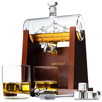 Whisiskey Whiskey Karaf - Luxe Whisky Karaf Set Zeilschip - 1L - Decanteer Karaf - Incl. Accessoires