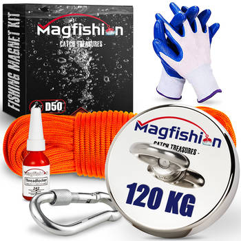 Magfishion Magneetvissen Set - 120 KG - Vismagneet - 20 Meter Lang Touw - Magneetvissen Starterspakket - Magneet Vissen