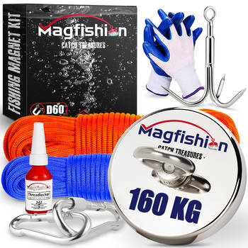 Magfishion Magneetvissen MEGA Set - 160 KG - Vismagneet - 2x Touw + Dreghaak - Magneet Vissen