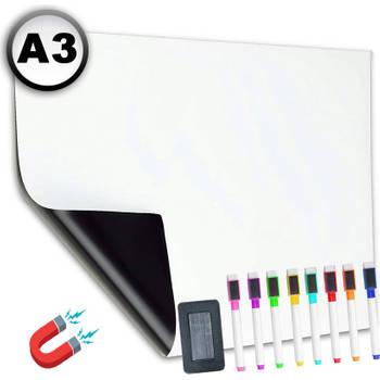AWEMOZ Magnetisch Whiteboard - A3 Formaat - Familieplanner 2022 - Weekplanner & Maandplanner - Incl. 8 Stiften & Wisser