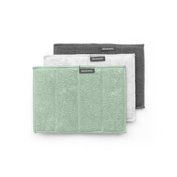 Brabantia SinkSide sponsdoekjes microvezel 16 x 22 cm, set van 3 - Light Grey, Dark Grey en Jade Green