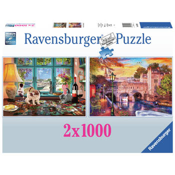 Ravensburger 2-in-1 puzzel Bath Romance & Puzzler's desk 2x 1000 stukjes