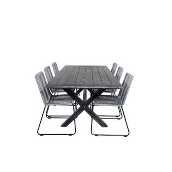 Rives tuinmeubelset tafel 100x200cm en 6 stoel Lindos zwart.