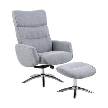 West loungefauteuil met hocker grijs stof.