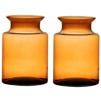 Set van 2x stuks oranje/transparante melkbus vaas/vazen van glas 20 cm - Vazen