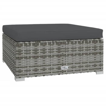 vidaXL Tuinvoetenbank met kussen 70x70x30 cm poly rattan grijs