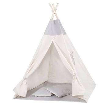 Tipi Tent Wigwam Speeltent 120x100x180 cm Met Mat en Kussens Naturel Grijs
