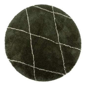 Berber vloerkleed rond hoogpolig Groen/Cream 240 Ø - (XL) - scandinavisch - nea - Interieur05