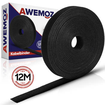 AWEMOZ Velcro Kabelbinders 12 Meter Lang - Zwarte Kabel Organiser - Kabel management - Cable Organizer