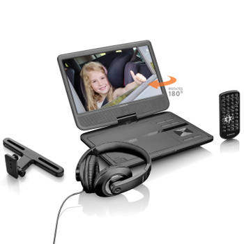 Portable 10" DVD-speler met USB-hoofdtelefoon-ophangbeugel Lenco DVP-1010BK Zwart