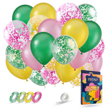 Fissaly® 40 Stuks Latex & Papieren Confetti Ballonnen Hawaii Tropical Party Thema Ballonnen – Feest Versiering