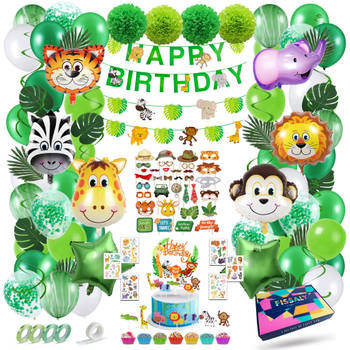 Fissaly® 127 Stuks Jungle Thema Party Verjaardag Versiering XXL Set - Safari Decoratie Kinderfeestje - Ballonnen