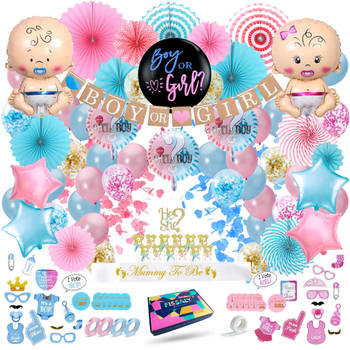 Fissaly® 129 Stuks Gender Reveal Baby Shower Ballonnen Decoratie Feestpakket – Geslachtsbepaling & Babyshower
