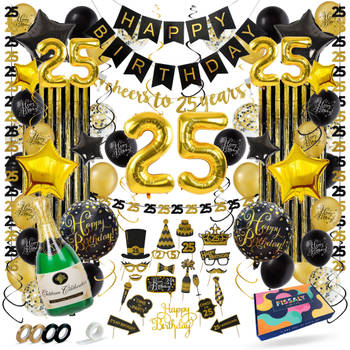 Fissaly® 25 Jaar Verjaardag Decoratie Versiering - Ballonnen – Jubileum Man & Vrouw - Zwart en Goud