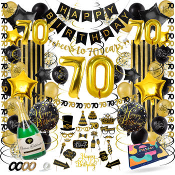 Fissaly® 70 Jaar Verjaardag Decoratie Versiering - Ballonnen – Jubileum Man & Vrouw - Zwart en Goud