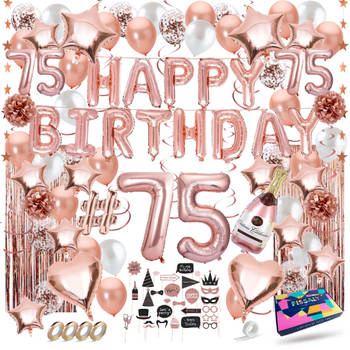Fissaly® 75 Jaar Rose Goud Verjaardag Decoratie Versiering - Helium, Latex & Papieren Confetti Ballonnen