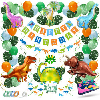 Fissaly® 87 Stuks Dinosaurus Jungle Decoratie set – Dino & Safari Verjaardag Versiering – Thema Kinderfeestje
