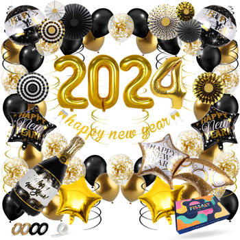 Fissaly® Happy New Year 2024 Versiering Pakket - Oudjaar & Nieuwjaar Pakket – Oud en Nieuw Feest Decoratie Feestpakket
