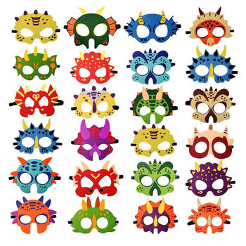 Fissaly® 24 Stuks Dinosaurus Feest Maskers – Dino Feest – Kinderfeestje Decoratie – Kostuum & Accessoires