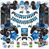Fissaly® 107 Stuks Video Game Verjaardag Versiering Set met Dansjes Ballonnen - Blauw
