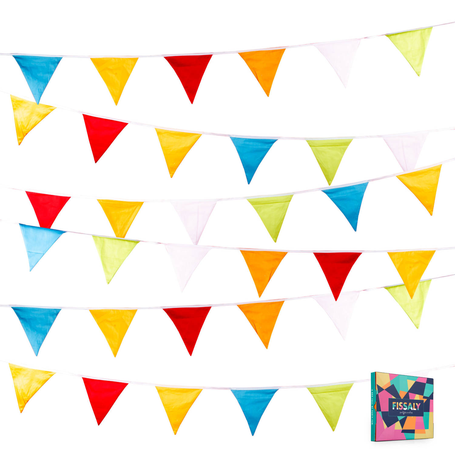 Fissaly® Verjaardag Stoffen Gekleurde Vlaggetjes Slinger Decoratie Happy Birthday Luxe Feest Versier