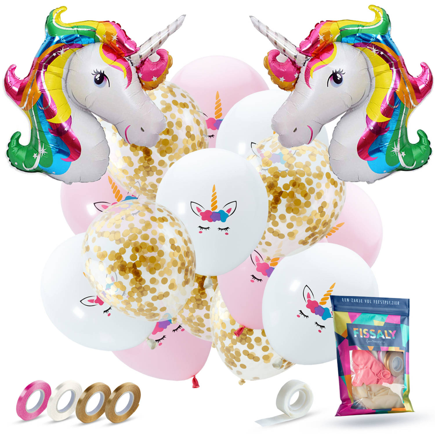 Fissaly® 37 stuks Eenhoorn Decoratie Helium Ballonnen met Lint - Verjaardag - Papieren Confetti - Latex