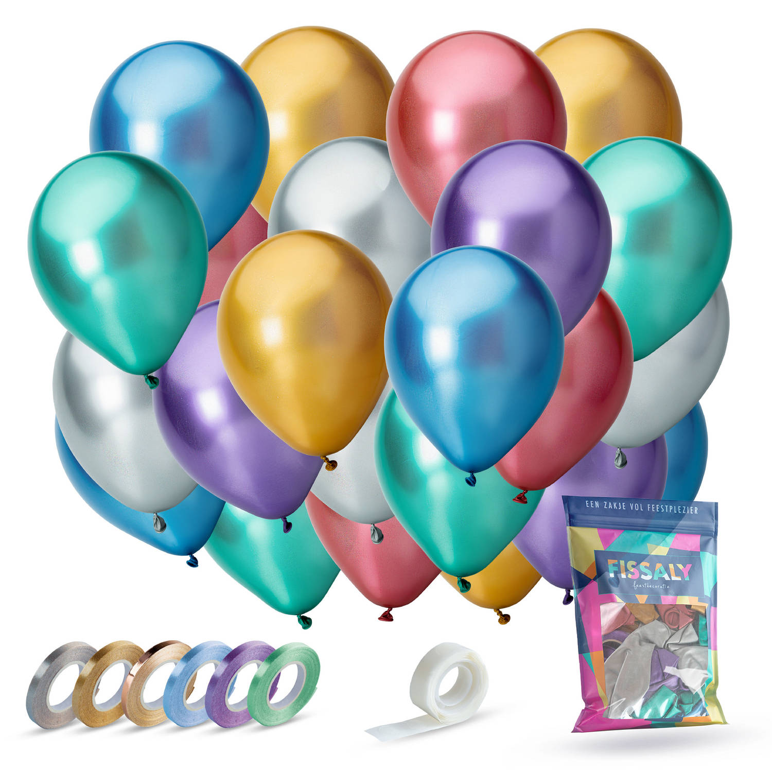 Fissaly® 42 Stuks Metallic Chrome Ballonnen met Accessoires - Verjaardag Feest Decoratie - Helium - Latex