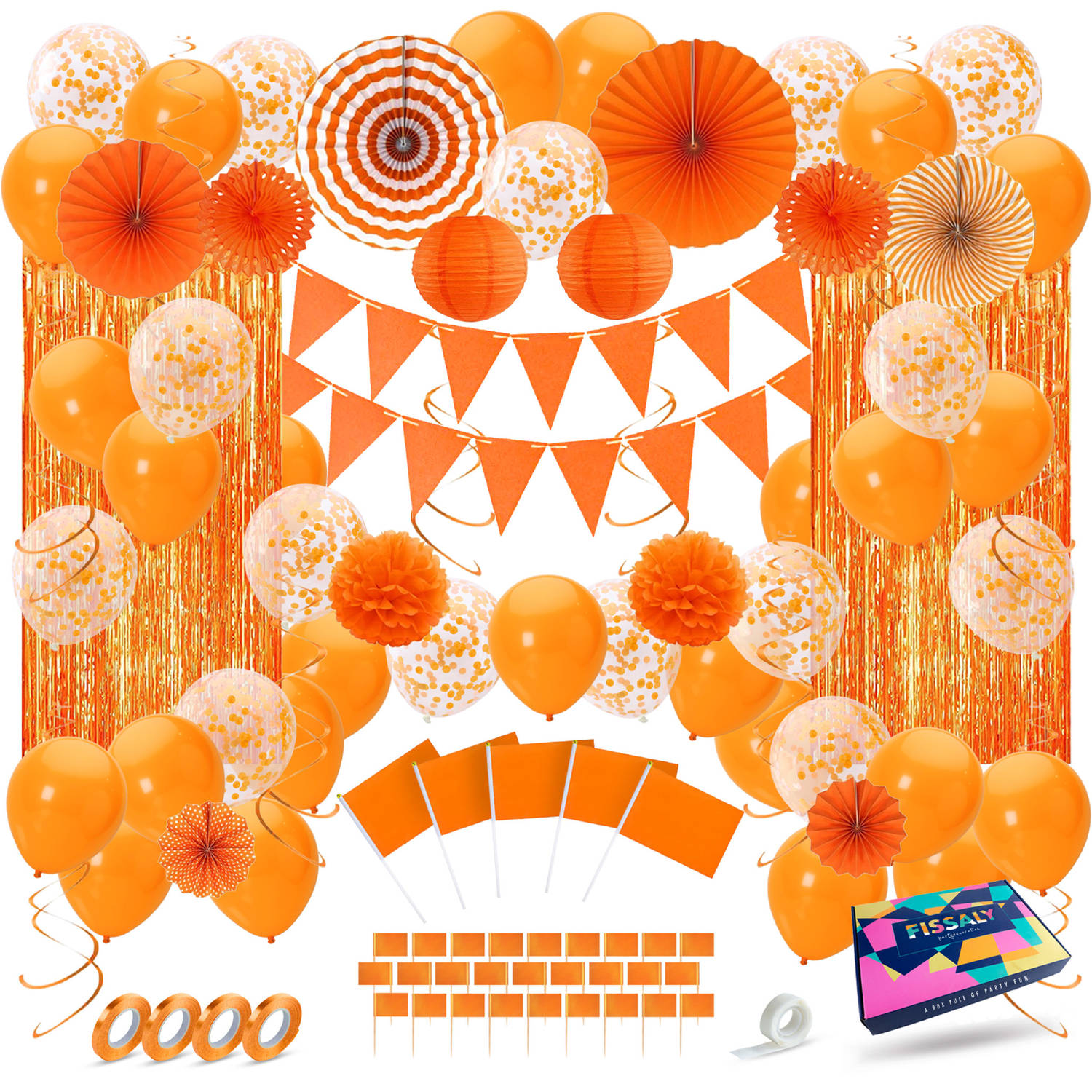 Fissaly® 108 Stuks Nederland Oranje Decoratie Set – Versiering met Ballonnen, Vlaggetjes & Slinger – Koningsdag | Blokker