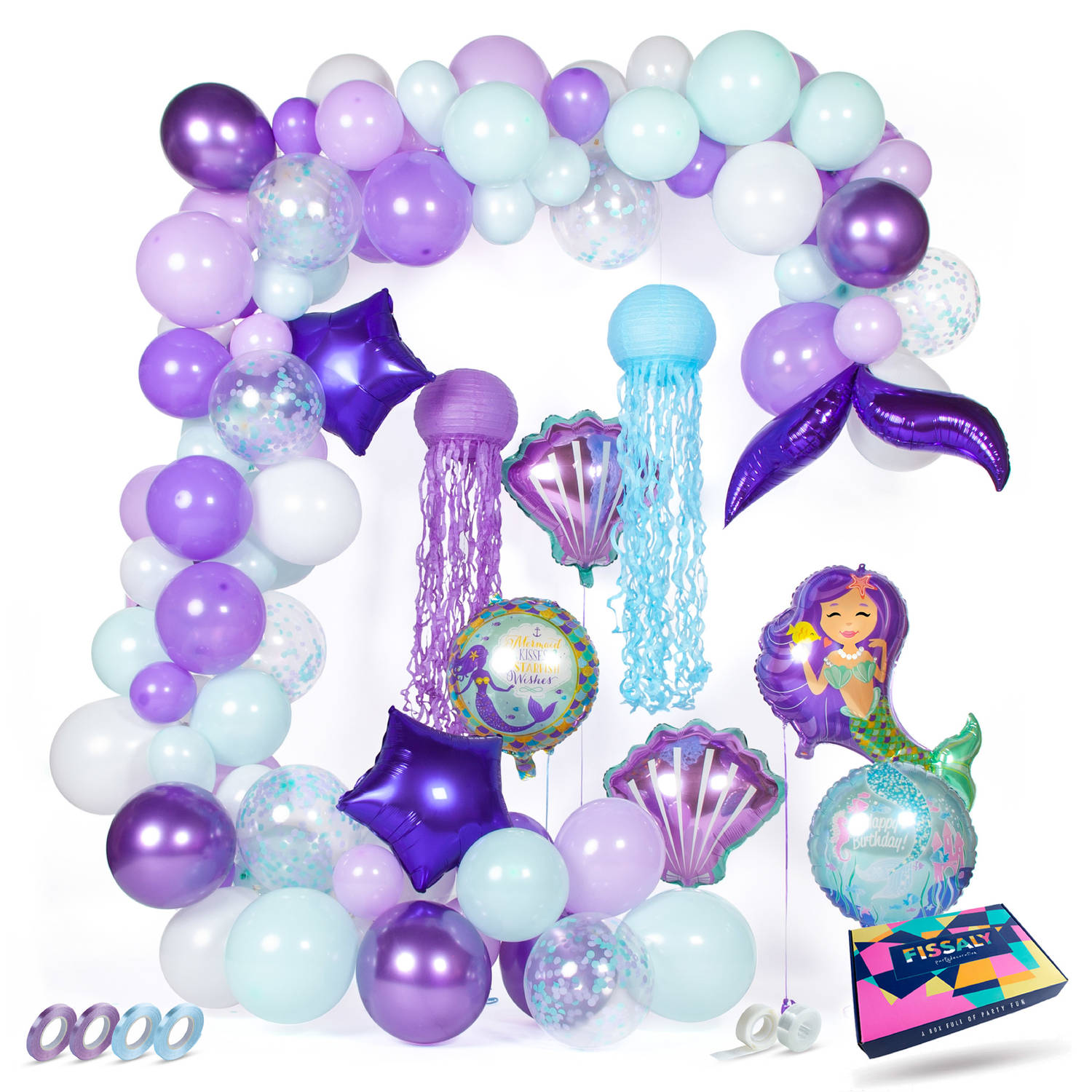 Fissaly® 117 Stuks Zeemeermin Verjaardag Ballonnenboog Versiering - Kinderfeestje Decoratie - Mermaid Feest pakket