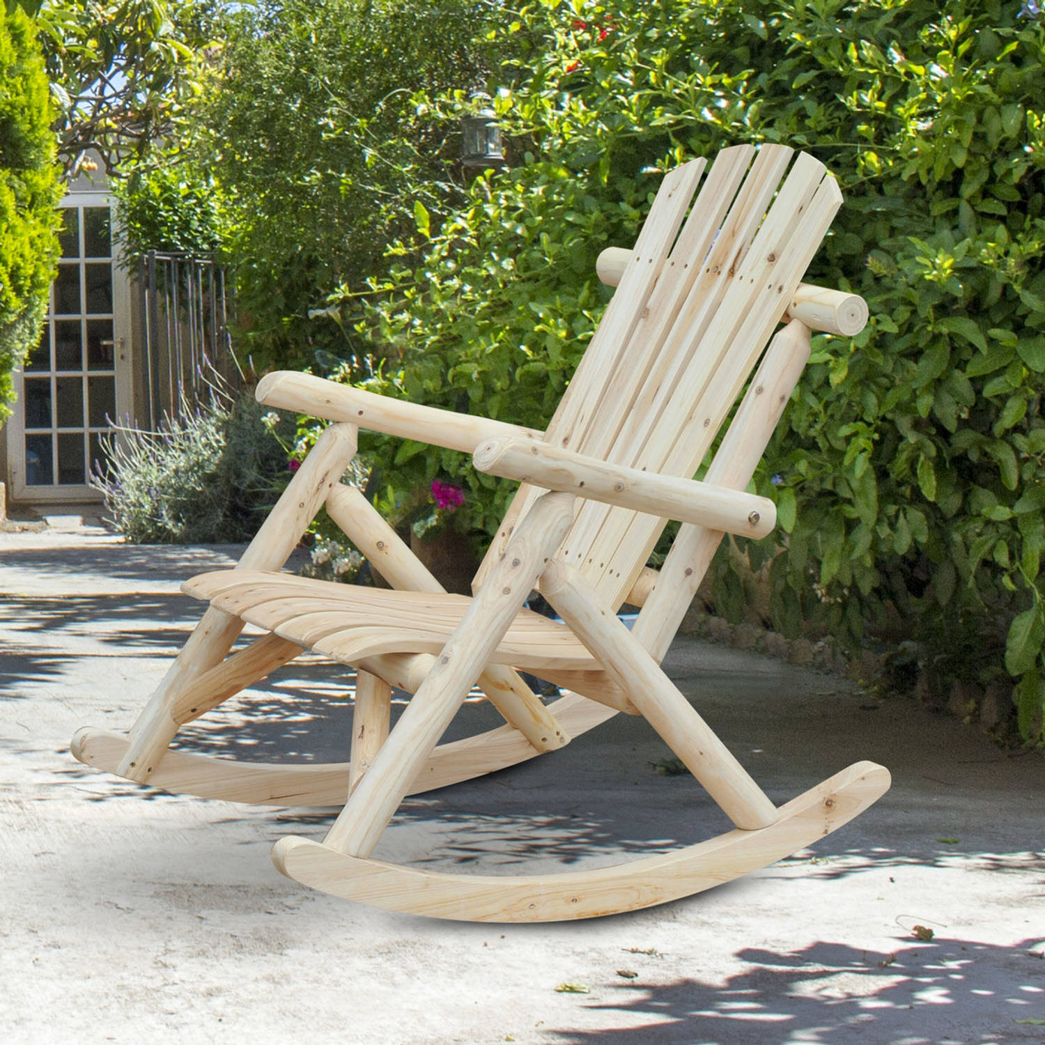 Schommelstoel van massief dennenhout Landelijke tuin schommelstoel - Relax tuinstoel - Natuurkleur |