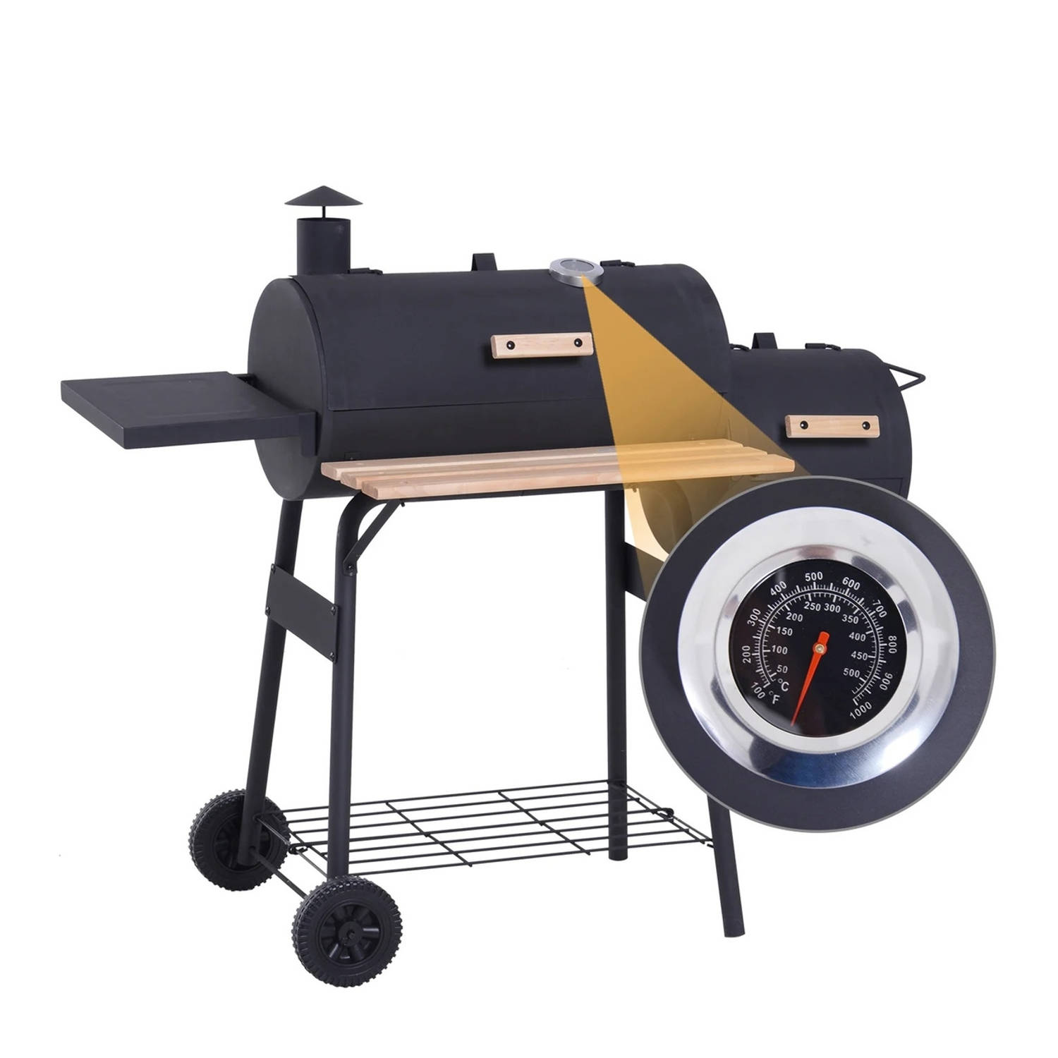 Smoker Barbecue - Houtskool Grill - Smoker - Rookoven - Met Schoorsteen - 124 X 53 X 108 Cm